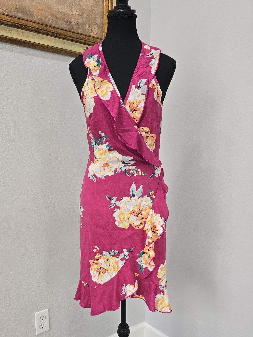 Charlotte Russe Magenta Floral Wrap Midi Dress